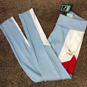 Puma Light Blue, White, and Red Leggings